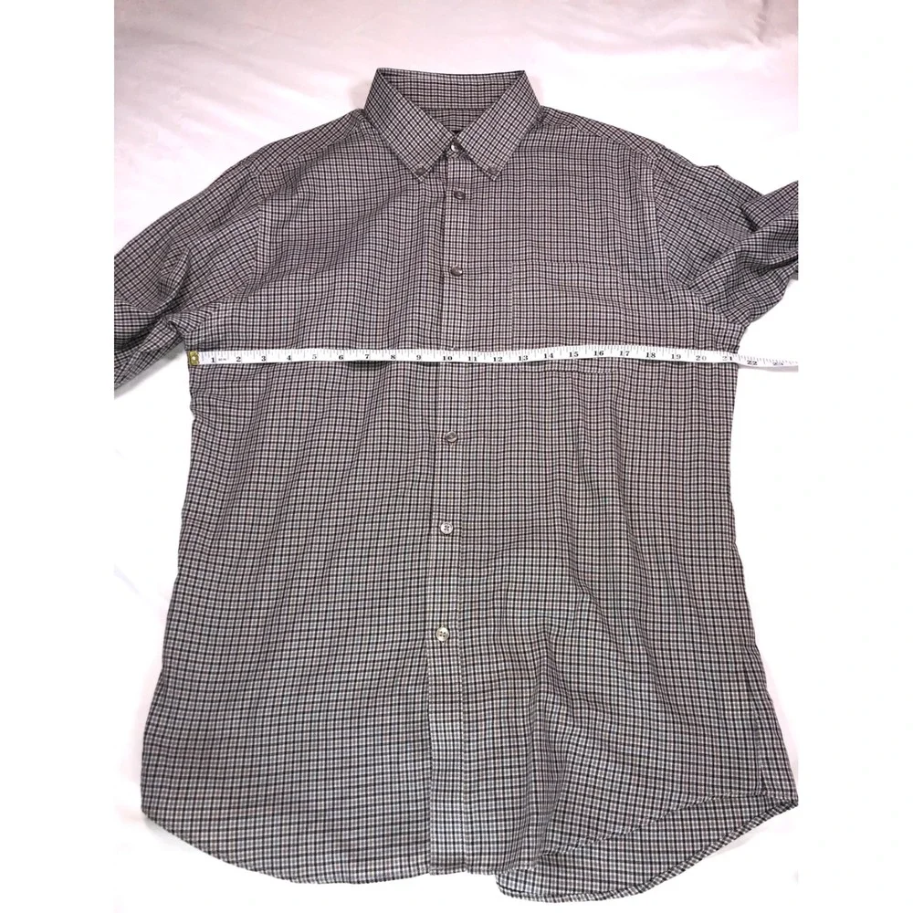 Van Heusen Mens Brown Micro Check Button Down Shirt Long Sleeve Size M 15-15.5